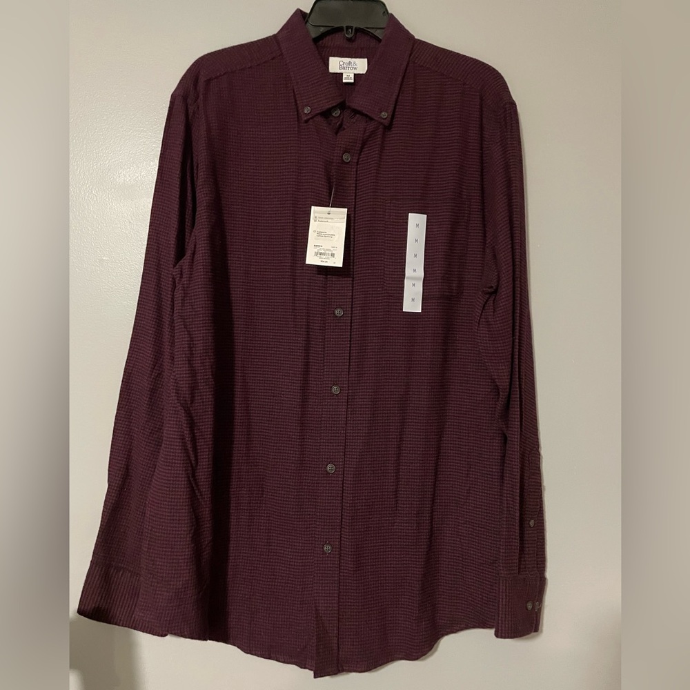 👔NWT Men's Burgundy Button-Up Flannel Shirt